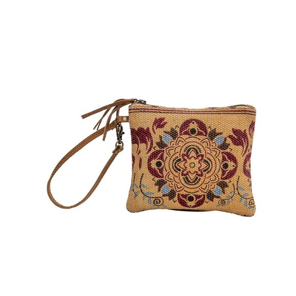 Myra Bag Handmade Lurantis Pouch Bag Upcycled Canvas & Cowhide Leather - Picture 1 of 8